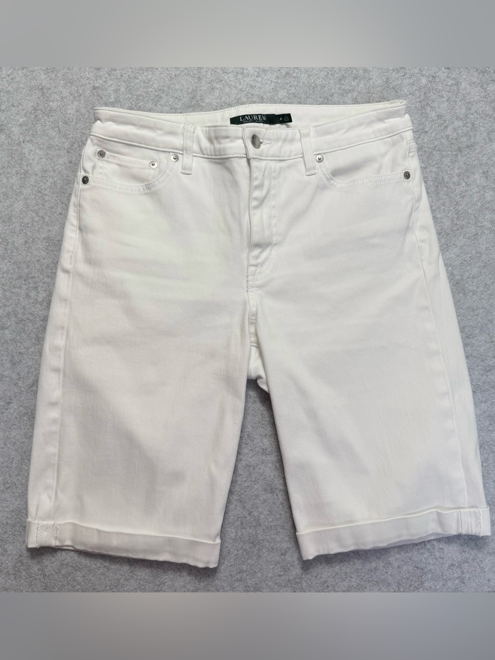 LRL Ralph Lauren White Bermuda Shorts Womens Size 8 Stretch Mid Rise Mid Length - Picture 2 of 8